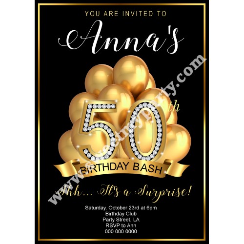 50th 60th 40th 30th Birthday Invitation,Gold Balloons Birthday Invitation,(10ab)